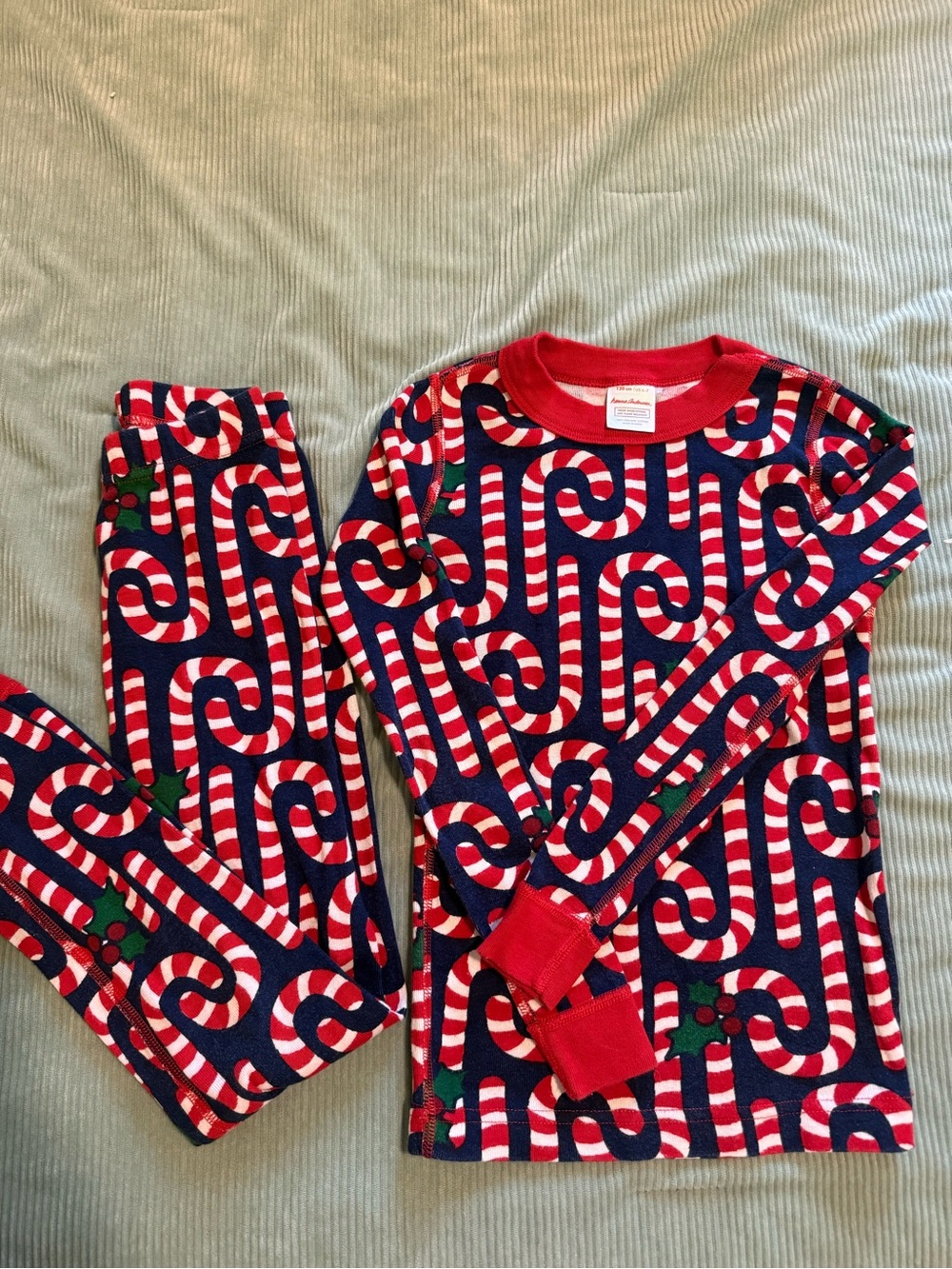 Hanna Andersson Red, White & Navy Candy Cane Print Kids Pajama Set